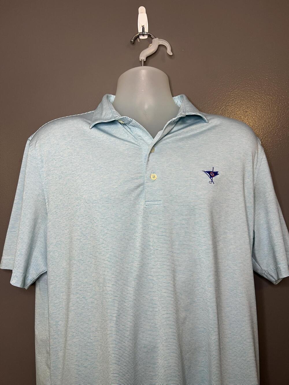 Johnnie-O Polo Shirt Mens Large Blue Stripe Performance Stretch Golf Jersey